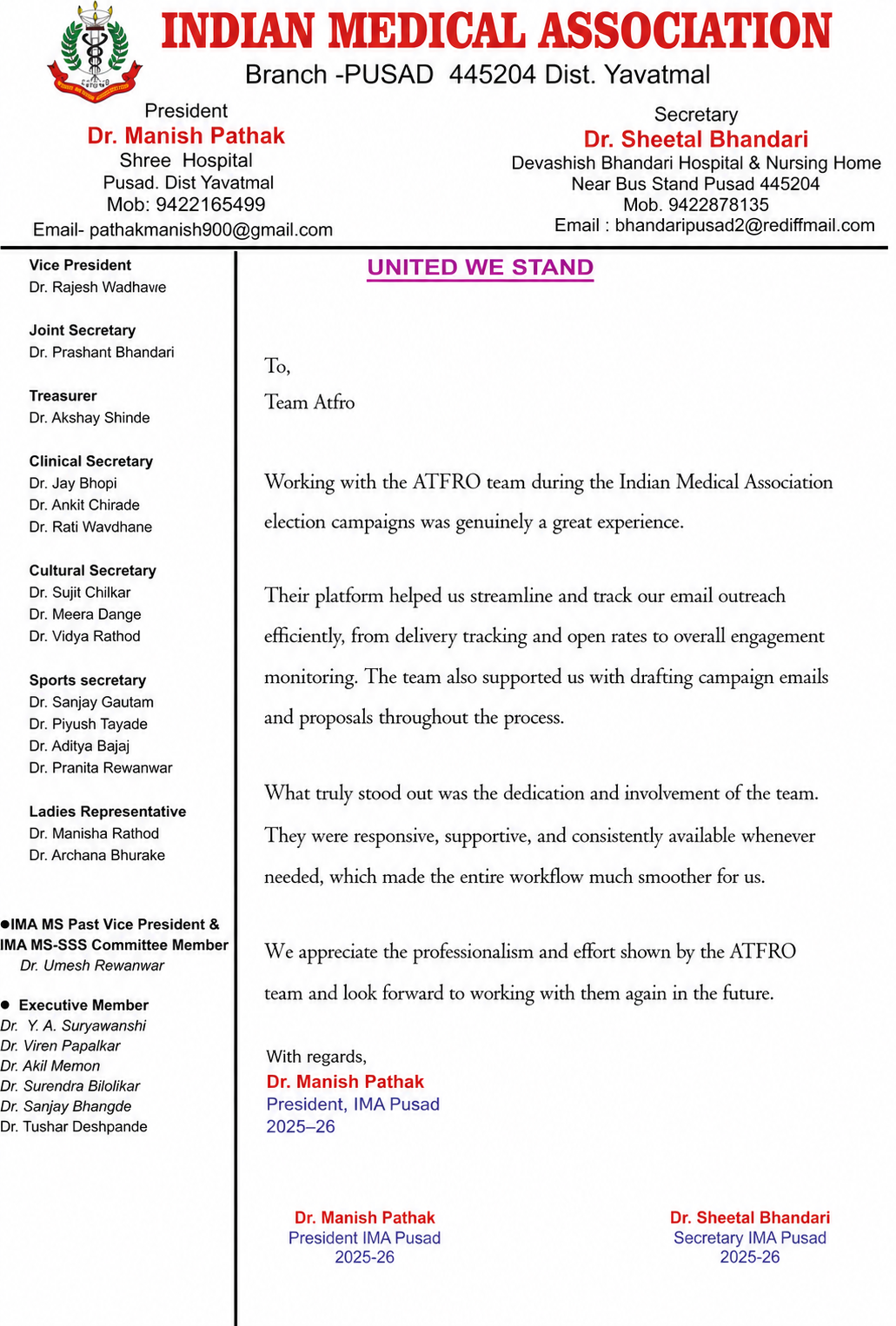 IMA Election Campaign Official Endorsement Letter Proof